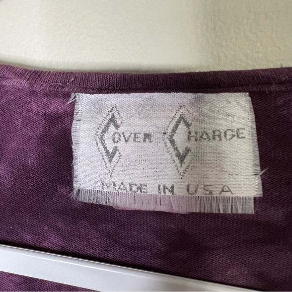 Vintage Cover Charge Purple Tie Dye Embellished V-neck T-shirt One Size Fits All - Picture 6 of 9